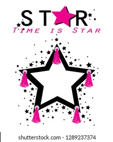 time is star,for t-shirt slogan,illustration - Vektör