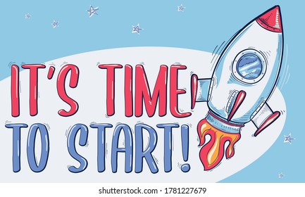 Time To Start - Drawn Cartoon Rocket Start Up