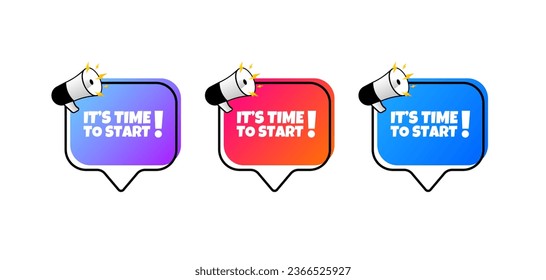 Es hora de iniciar iconos. Plano, color, íconos de cuernos, es hora de empezar. Icono de vector