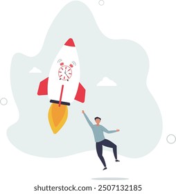 Time to start new business, entrepreneurship to launch project or time management concept.flat design with people.