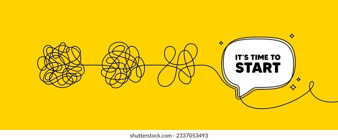 It is time to start tag. Simplify complex process with speech bubble. Special offer sign. Advertising discounts symbol. Time to start speech bubble message. Tangle chaos. Easy solution. Vector