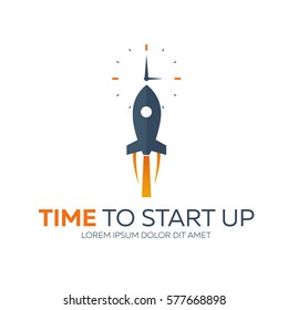 Time to start up. Rocket. Vector flat illustration