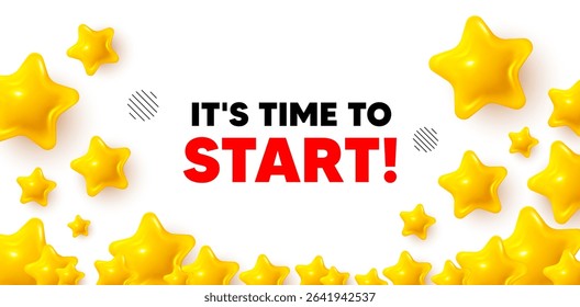Time to start winner banner with 3d stars. Golden stars banner. It is time to start tag. Special offer sign. Advertising discounts symbol. Review rate background. Vector