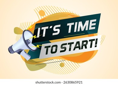 It's time to start word concept vector illustration with megaphone and 3d style, landing page, template, ui, web, mobile app, poster, banner, flyer, background, gift card, coupon, label, wallpaper	
