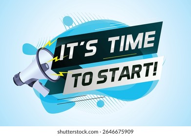 It's time to start word concept vector illustration with megaphone and 3d style, landing page, template, ui, web, mobile app, poster, banner, flyer, background, gift card, coupon, label, wallpaper 