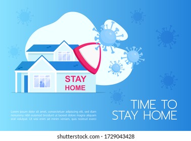 Time to stay home banner flat vector template. Brochure, poster concept design with cartoon illustration. Social distancing. Quarantine horizontal flyer, leaflet with place for text