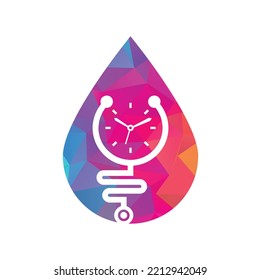 Time stethoscope drop shape concept vector logo design template. Health and medical or pharmacy logo concept.