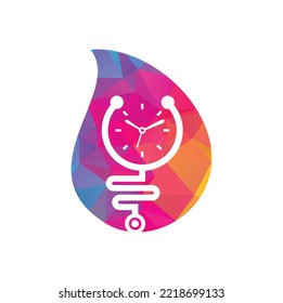 Time stethoscope drop shape concept vector logo design template. Health and medical or pharmacy logo concept.