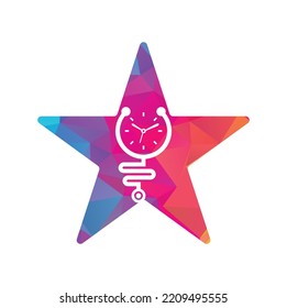 Time stethoscope star shape concept vector logo design template. Health and medical or pharmacy logo concept.	
