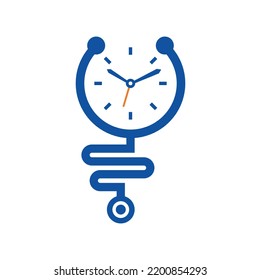 Time stethoscope vector logo design template. Health and medical or pharmacy logo concept.