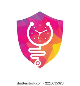 Time stethoscope vector logo design template. Health and medical or pharmacy logo concept.