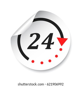 Time sticker icon. Flat vector illustration 24 hours on isolated background.
