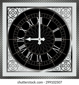 time stop. Black clock, abstract time background