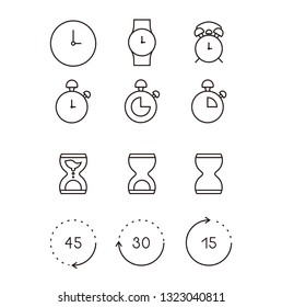 Time, Stopwatch And Clock Golden Ratio Line Icons. Vector Linear Icon