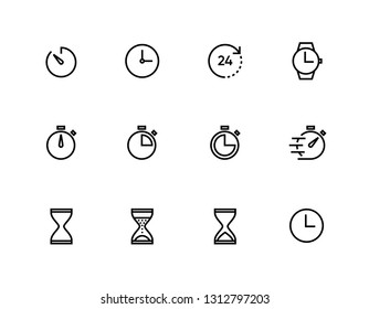 Time, Stopwatch and clock line icons. Vector linear icon set