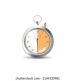 Plantilla de cronómetro temporal con línea de tiempo de semiespiración amarilla, ilustración vectorial de plantilla realista aislada en fondo blanco. Cronología del temporizador de raza.