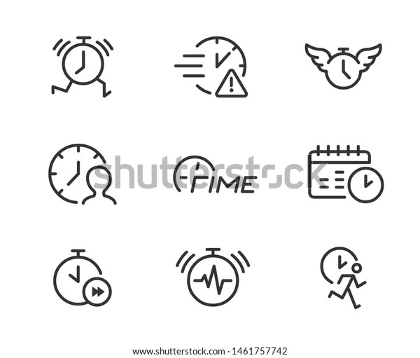 Time stress line icons.\
Concept of busy schedule, time management, running late, work\
deadline.