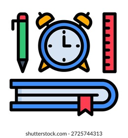 Time To Study Icon Lineal Color Style Vector Illustration