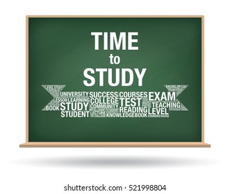 Time to Study on green chalkboard, isolated background