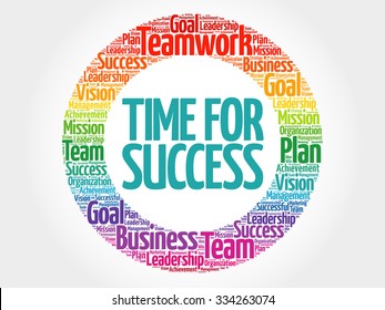Time for Success circle stamp word cloud, business concept