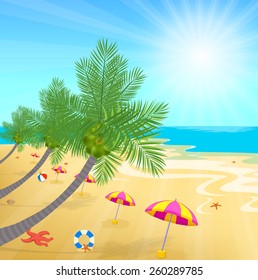 time summer enjoy with coconuts on the beach and sunshine