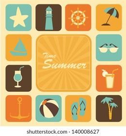 time summer  icons over cream background vector illustration