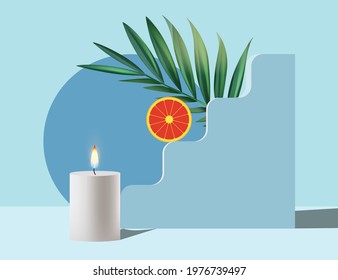 Time of summer vacation, Vector illustration of summer vacation background with an orange, candle, stair, and trees, realistic illustration,