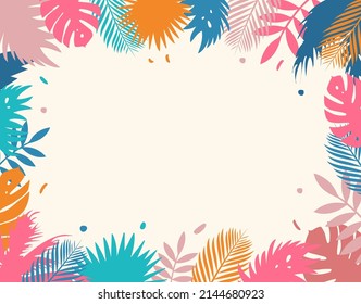 Time of summer vacation. Vector illustration of summer vacation background with tropical trees.