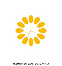 Plantilla de diseño de ilustración de girasol de tiempo. Icono de girasol reloj para la plantación, granja, empresa, belleza, florecimiento. Ilustración del vector