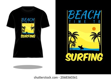 time to surfing silhouette vintage t shirt design