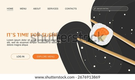 It's Time For Sushi landing webpage design template with sushi roll