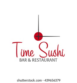 Time sushi logo template design with chopstick. Bar, restaurant. Vector illustration.