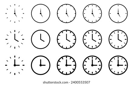 time symbol clock set icon. vector isolated on white background. design for app, web.