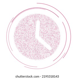 Símbolo de tiempo relleno de puntos rosados. Estilo de puntillismo. Ilustración del vector sobre fondo blanco