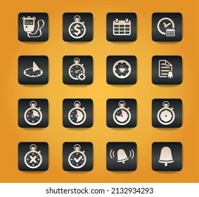 Time symbols on black buttons on yellow background