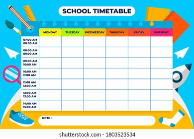 tabla de tiempo de vuelta a la ilustración de plantilla de escuela