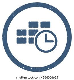 Time Table grainy textured icon inside circle for overlay watermark stamps. Flat symbol with scratched texture.