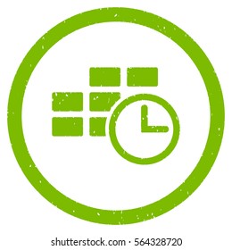 Time Table grainy textured icon inside circle for overlay watermark stamps. Flat symbol with scratched texture.