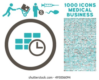 Time Table icon with 1000 medical commercial grey and cyan vector pictograms. Design style is flat bicolor symbols, white background.