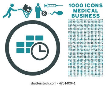 Time Table icon with 1000 medical commerce soft blue vector design elements. Design style is flat bicolor symbols, white background.