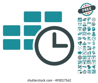 Time Table icon with bonus calendar and time management icon set. Vector illustration style is flat iconic bicolor symbols, soft blue colors, white background.