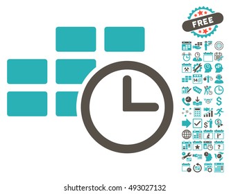 Time Table icon with bonus calendar and time management pictograph collection. Vector illustration style is flat iconic bicolor symbols, grey and cyan colors, white background.
