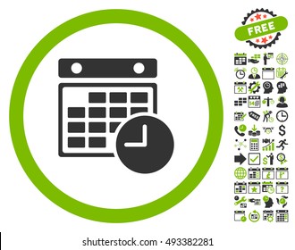 Time Table icon with bonus calendar and time management clip art. Vector illustration style is flat iconic bicolor symbols, eco green and gray colors, white background.