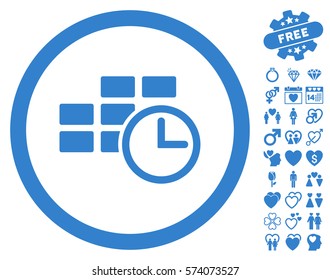 Time Table icon with bonus dating graphic icons. Vector illustration style is flat rounded iconic cobalt symbols on white background.