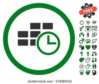 Time Table icon with bonus lovely symbols. Vector illustration style is flat rounded iconic green and gray symbols on white background.