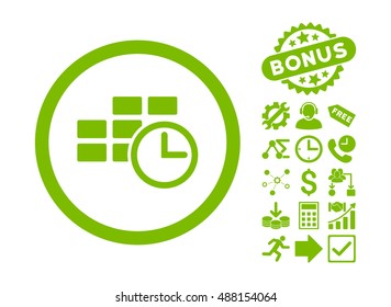 Time Table icon with bonus pictures. Vector illustration style is flat iconic symbols, eco green color, white background.