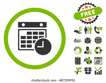 Time Table icon with free bonus symbols. Vector illustration style is flat iconic bicolor symbols, eco green and gray colors, white background.