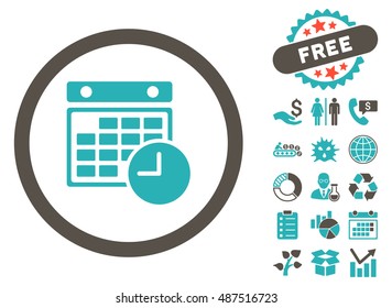 Time Table icon with free bonus elements. Vector illustration style is flat iconic bicolor symbols, grey and cyan colors, white background.