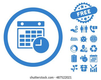 Time Table icon with free bonus elements. Vector illustration style is flat iconic symbols, cobalt color, white background.