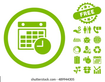Time Table icon with free bonus symbols. Vector illustration style is flat iconic symbols, eco green color, white background.